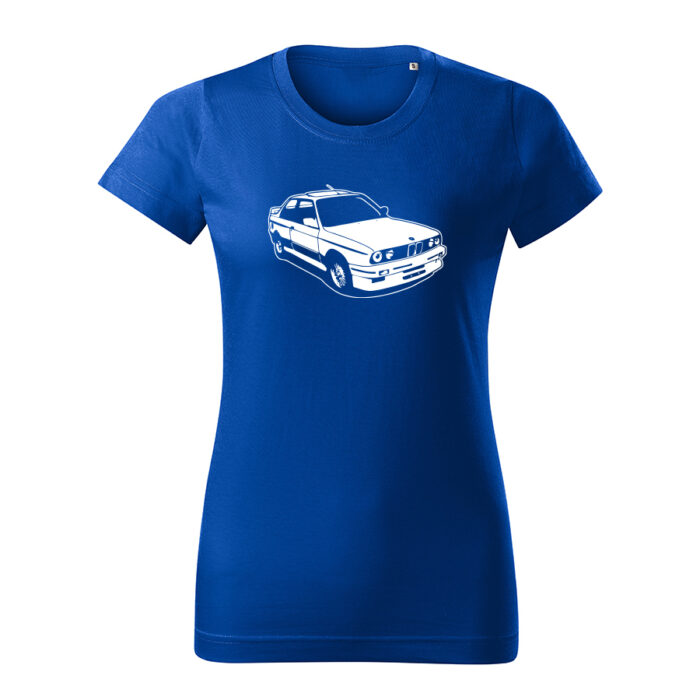 bmw m3 e30 damske tricko biela kralovska modra