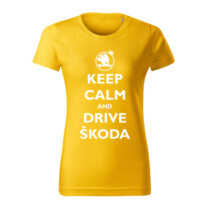 keep calm and drive skoda damske tricko biela zlta