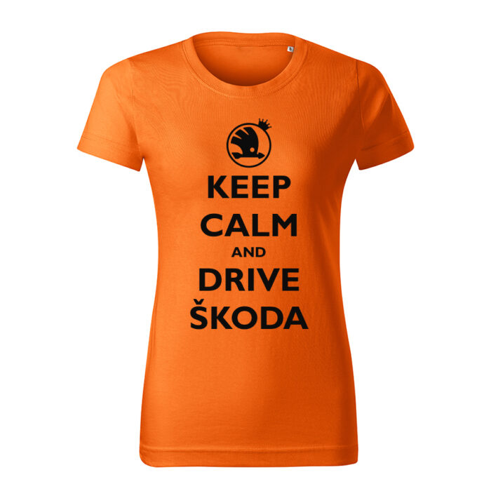 keep calm and drive skoda damske tricko cierna oranzova