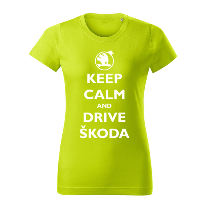 keep calm and drive skoda damske tricko biela limetkova