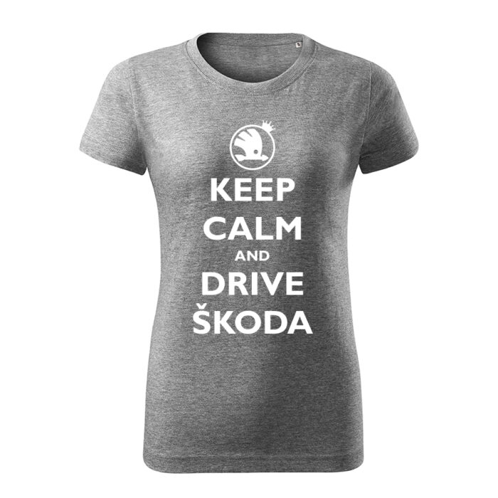 keep calm and drive skoda damske tricko biela tmavosivá
