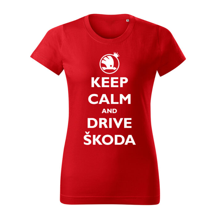 keep calm and drive skoda damske tricko biela cervena