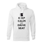 keep calm and drive seat panska mikina 1 biela