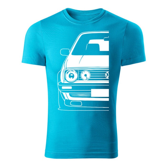 volkswagen golf mk2 panske tricko biela tyrkysova