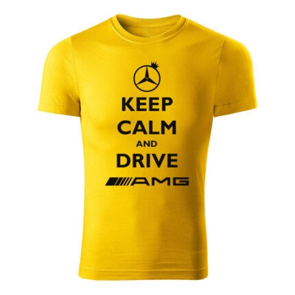 keep calm and drive amg panske tricko zlta