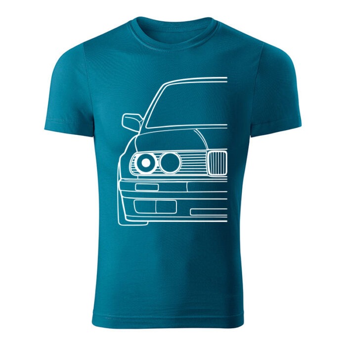 bmw e30 panske tricko 180 g m2 biela petrolejova modra