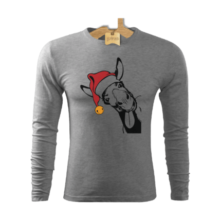 Tričko pánske dlhý rukáv Santa kôň zľava