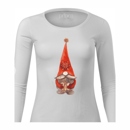 Dámske tričko dlhý rukáv Vianočný škriatok červený