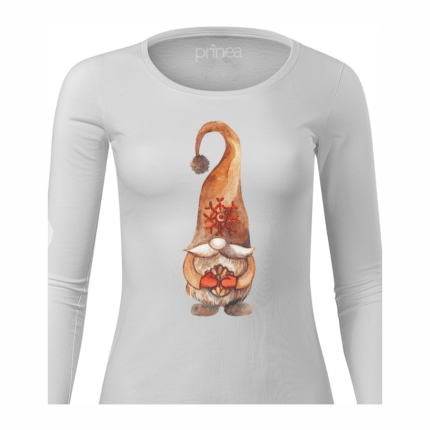 Dámske tričko dlhý rukáv Vianočný škriatok medený